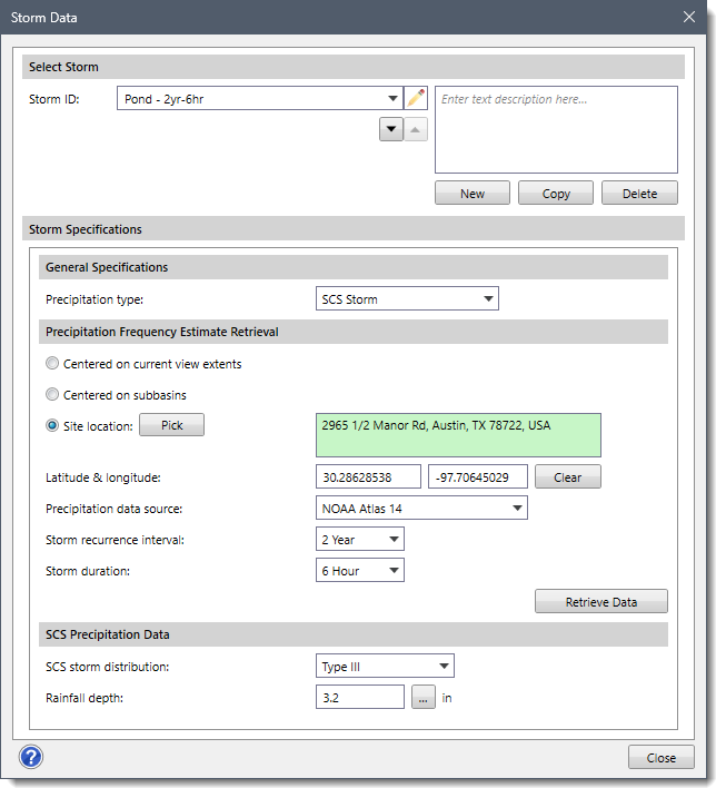 Storm Data Dialog Box