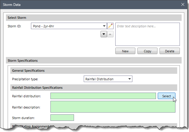 [Select] Button - Rainfall Distribution Read-only Field