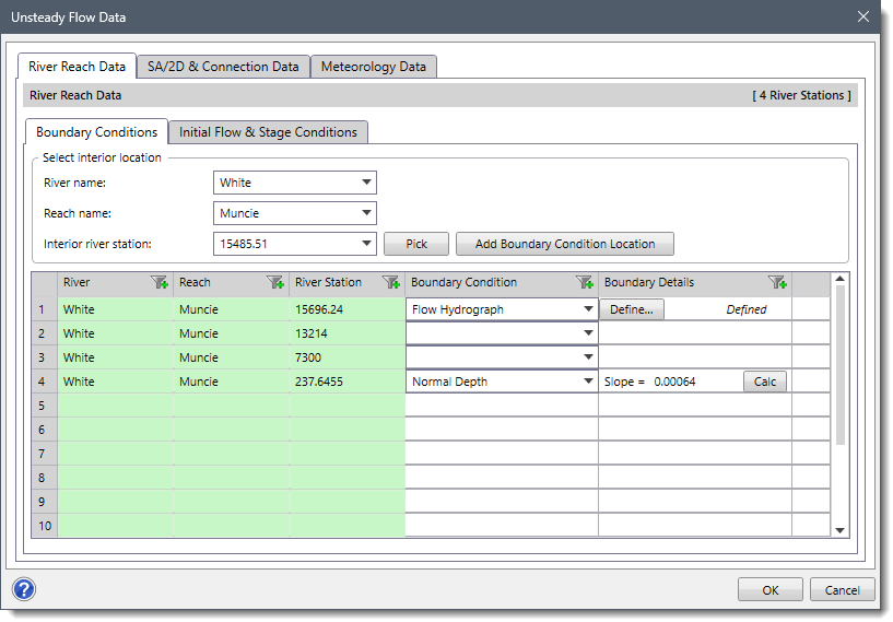 Unsteady Flow Data Dialog Box