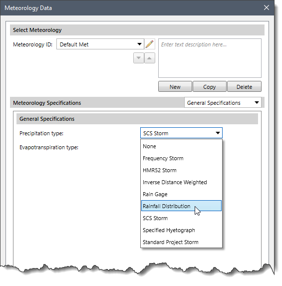 Precipitation type Dropdown Combo Box