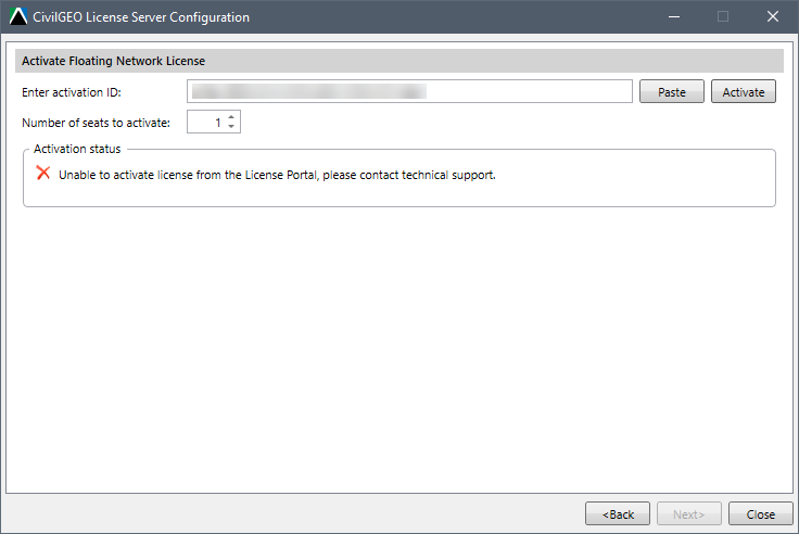 Floating network license unable to activate license