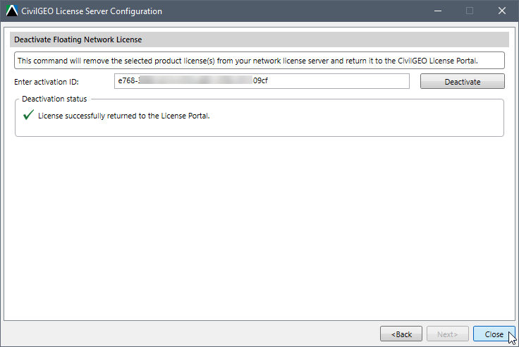 Deactivation of a network license successfull