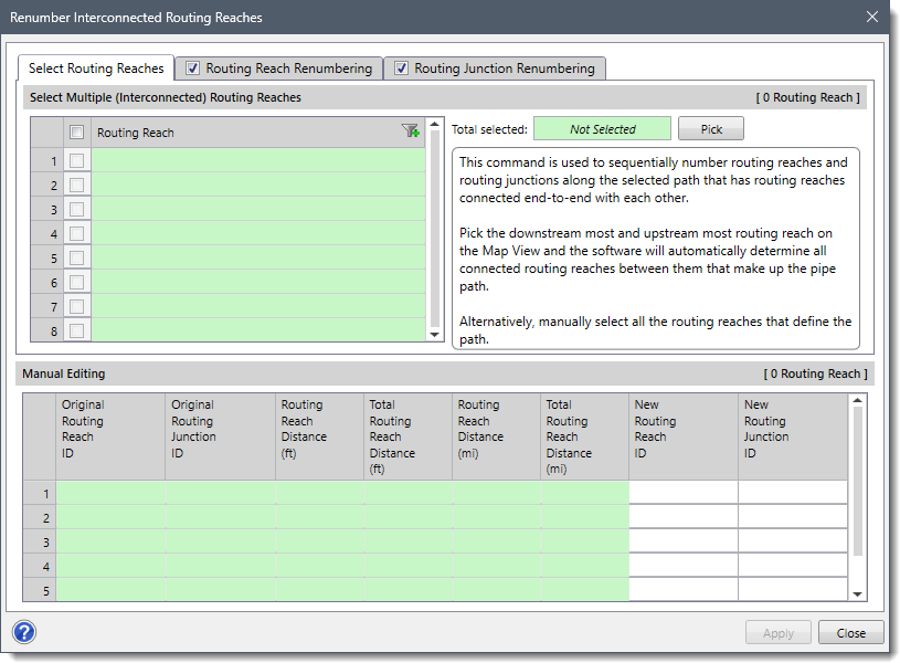 Renumber Interconnected Routing Reaches Dialog Box