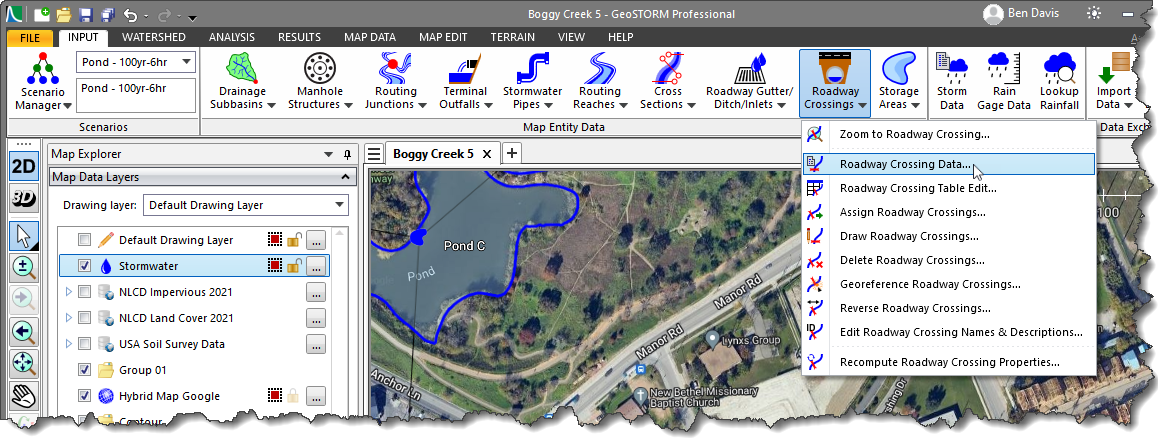 Roadway Crossing Data command