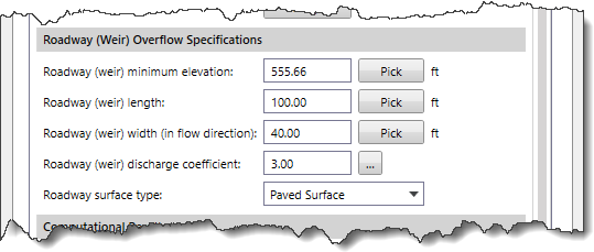 Roadway (Weir) Overflow Specifications section
