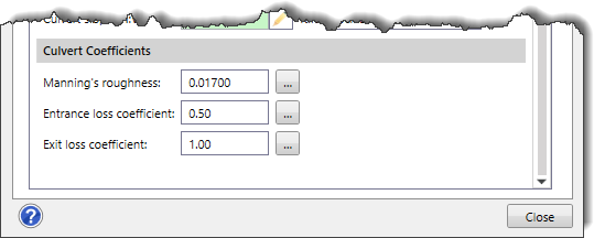 Culvert Coefficients section