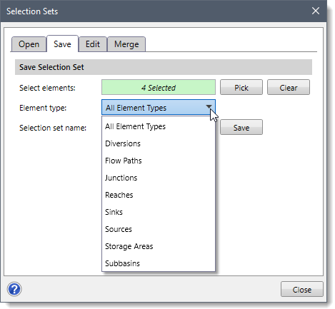 Element type dropdown combo box option