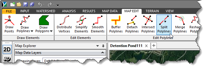 Split Polylines Map Edit ribbon menu command