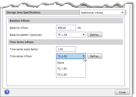 Time series inflow dropdown combo box