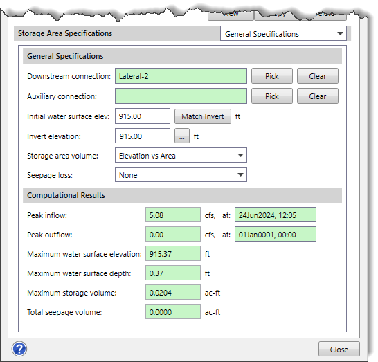 General Specifications panel