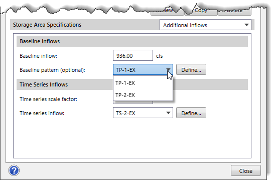 Baseline pattern dropdown combo box