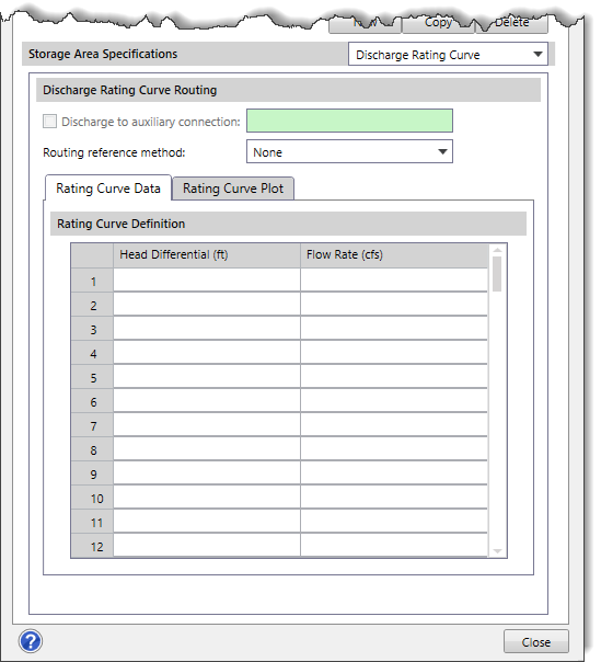 Discharge Rating Curve panel